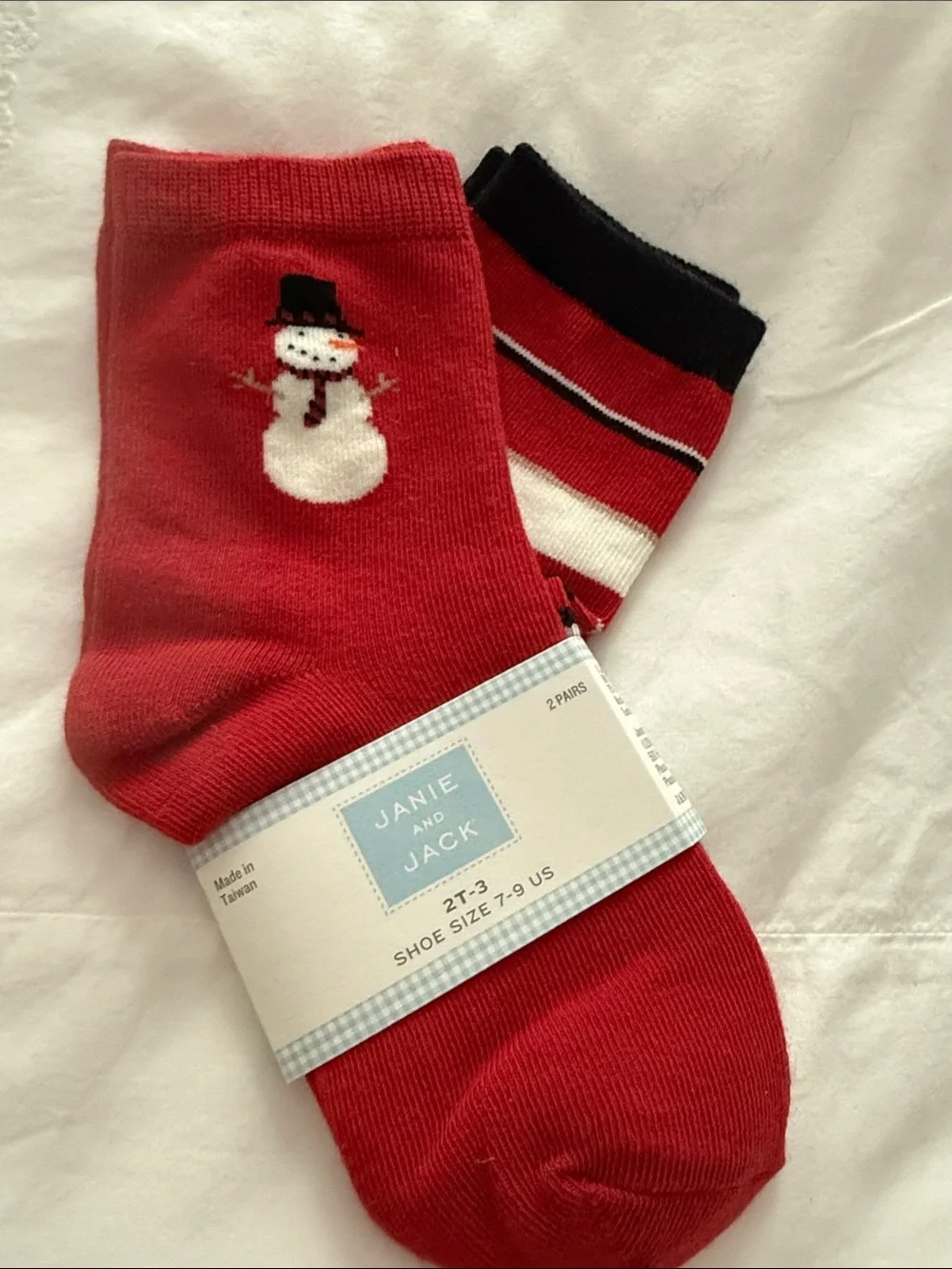 Janie and Jack Red Snowman & Striped Holiday Socks - 2 Pack